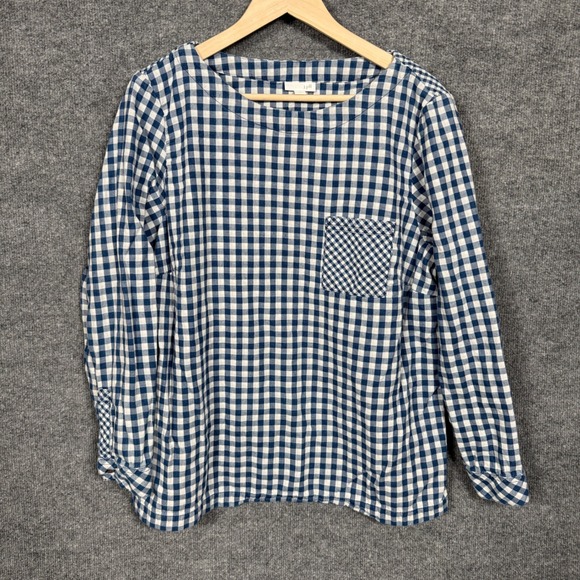 J.Jill Tops - J.Jill Size Large Top Blue Cotton Gingham Checkered Long Sleeves Picnic Casual